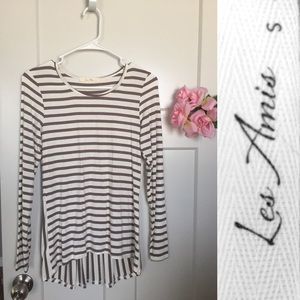 Cute Tan and Cream Stripe Shirt with Ruffle Back